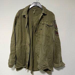 Free people olive herringbone twill canvas military style jacket in medium